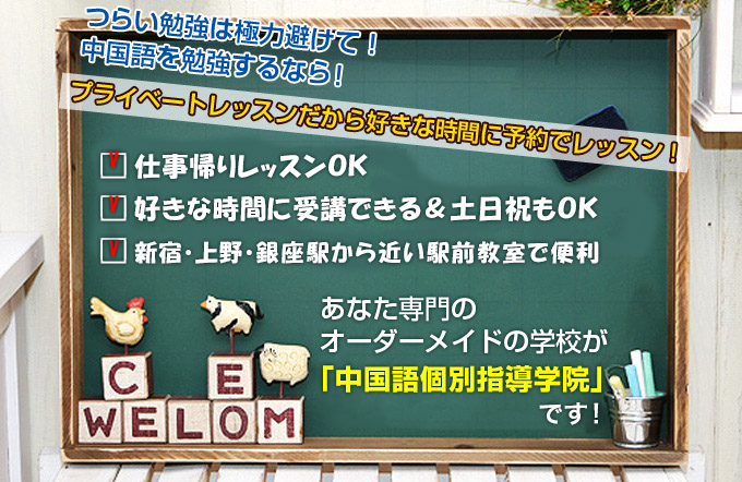 中国語を勉強するなら楽に気軽に!上野・銀座駅から近い教室で便利。中国語個別指導学院です。